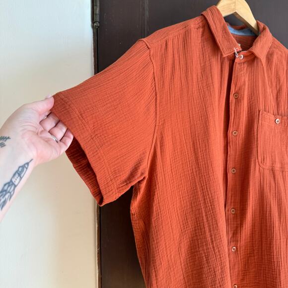 TRUE GRIT | Orange Double Gauze Short Sleeve Button Down Shirt Extra large BNWT - Picture 4 of 7